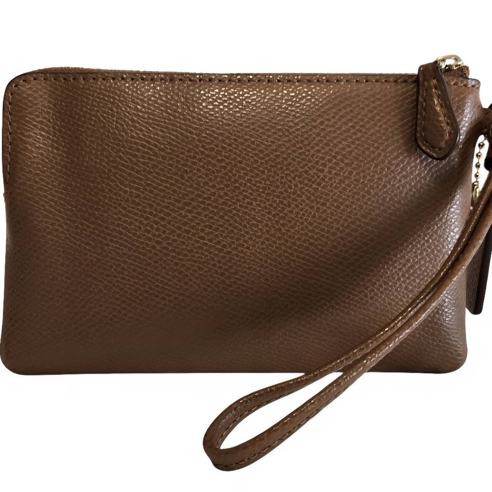 Coach Corner Zip Chocolate Leather Wristlet - Picture 2 of 10